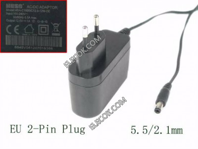 MOSO MSA-C1000IC12.0-12W-DE AC Adapter 5V-12V&#xFF0C;12V 1.0A, Barrel 5.5/2.1mm, EU 2-Pin Plug,Used