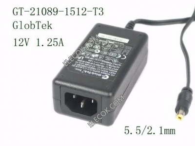 GlobTek GT-21089-1512-T3 AC Adapter 5V-12V 12V 1.25A, 5.5/2.1mm, C14