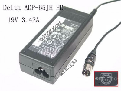 Delta Electronics ADP-65JH HB AC Adapter- Laptop 19V 3.42A, 4P P3&amp;4=V&#x2B;, 3-Prong,Used