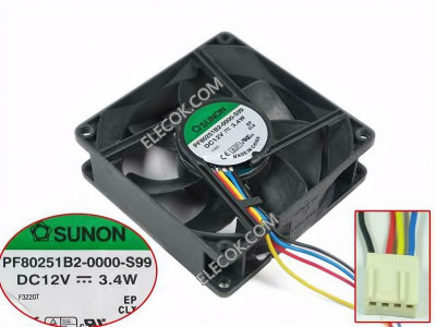 SUNON PF80251B2-0000-S99 12V 3.4W 4wires cooling fan