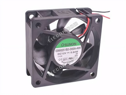SUNON EB60251B2-D00A-A99 Server - Square Fan sq60x60x25, 2W, DC 12V 0.94W 2-wire 