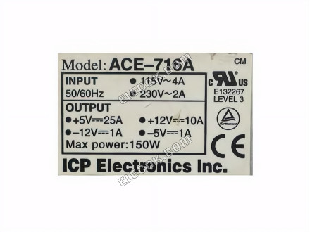 IEI ACE-716A Servidor - Fuente De Alimentación ACE-716A, 150W, 50/60HZ, 115V-4A, 230V-2A,, Usado 