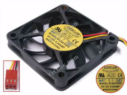 EVERFLOW R126010DH 12V 0.20A 3wires cooling fan 