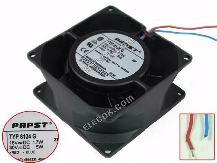 ebm-papst TYP 8124 G Server - Square Fan sq80x80x38mm, 2-wire, 18V 1.7W 
