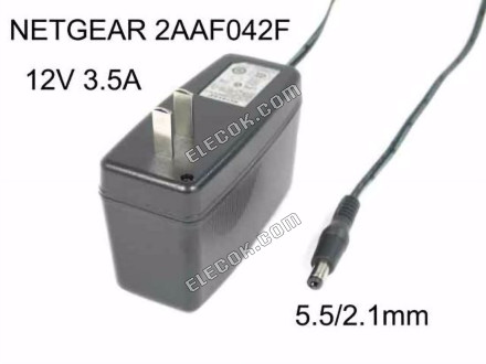 NETGEAR 2AAF042F AC Adapter 5V-12V 12V 3.5A, 5.5/2.1mm, US 2P, Used 