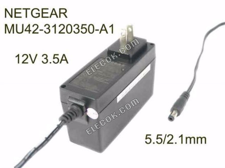 NETGEAR MU42-3120350-A1 CA Adapter 5V-12V 12V 3,5A, 5,5/2.1mm, US 2P, Usado 