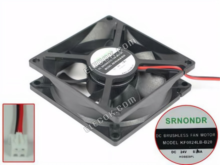 SANONDA KF0824LB-B20 Server - Square Fan sq80x80x25, 2W, DC 24V 0.18A 2-wire 