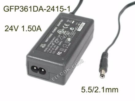 GME GFP361DA-2415-1 AC Adapter- Ordinateur Portable 24V 1.50A, Barrel 5,5/2.1mm, 2-Prong, D'occasion 
