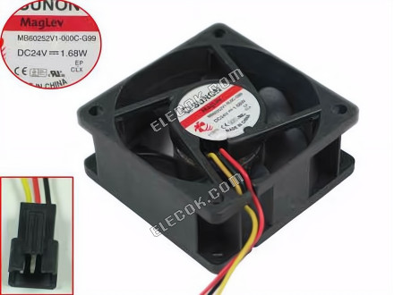 SUNON MB60252V1-000C-G99 Server - Vierkant Ventilator sq60x60x25mm, 3 draden, 24V 1,68W 