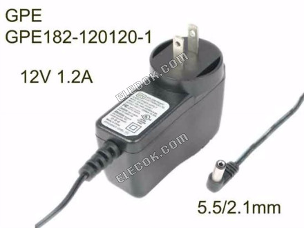 GPE GPE182-120120-1 AC Adapter 5V-12V 12V 1.2A, 5.5/2.1mm, US 2P 