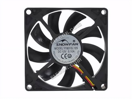 SNOW WENTYLATOR / YONGYIHAO YY8015L12S Serwer - Kwadratowy Wentylator sq80x80x15, 3W, DC 12V 0,1A 3 Przewody 