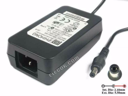 PHIHONG PSC30U-050 AC Adapter 5V-12V 5V 4A, Barrel 5.5/2.1mm, IEC C14, 중고 