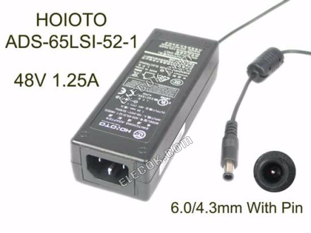 HOIOTO ADS-65LSI-52-1 AC Adapter- ノートPC48V 1.25A, 6.0/4.3mm とピン, IEC C14, 中古品