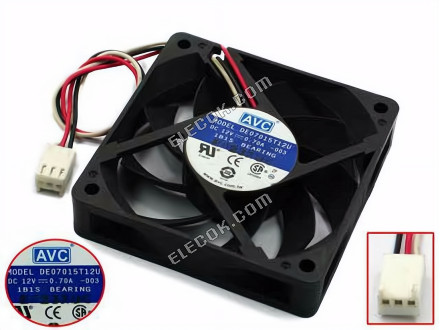 AVC DE07015T12U 12V 0.7A 3wires Cooling Fan 