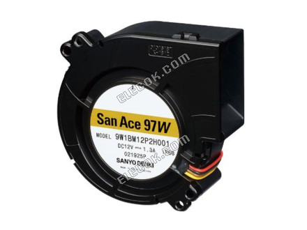 9W1BM24P2H001 Sanyo Denki Centrifugal Wentylator 97 x 33mm, 38.5cfm, 20,4 → 27,6 V dc 9W1B Seria 