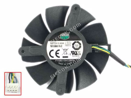 Cooler Master FY08015H12BPA Server - Frameless / GPU Fan dia75x75x15, w115x4x4, 12V 0.6A 4-wire 