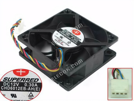 Superred CHD6012EB-AH E 12V 0.3A 4wires Cooling Fan 