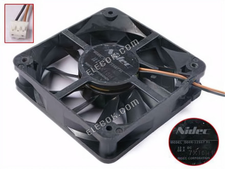 Nidec D06R-12SS7 01 διακομιστής - τετράγωνο ανεμιστήρας sq60x60x15, w55x2x3, 12V 0,08A 2 αγωγών 
