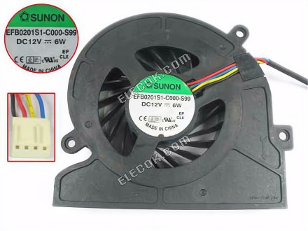 SUNON EFB0201S1-C000-S99 Cooling Fan 12V 6W, Bare fan 4-pin 
