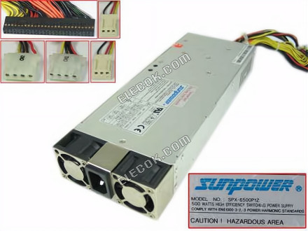 sunpower SPX-6500P1Z Server - Power Supply 500W, SPX-6500P1Z, Used 
