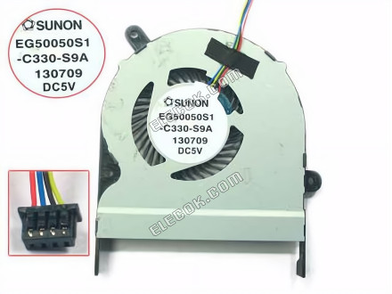 SUNON EG50050S1-C330-S9A Cooling Fan DC5V, Bare fan 4-wire, used 