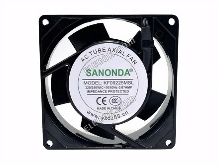 SANONDA KF9225MSL Server-firkantet Ventilator KF9225MSL, Alloy Framed 2 Ledninger 