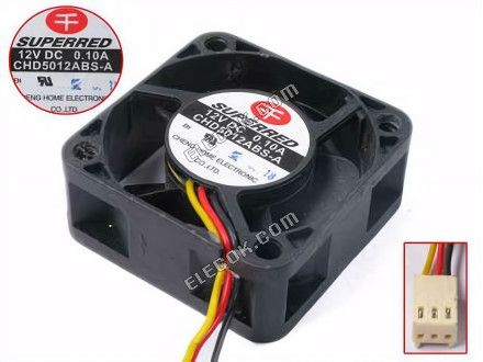Superred CHD5012ABS-A Serveur - Carré Ventilateur sq50x50x20, w80x3x3, 12V 0,1A 3 Fils 