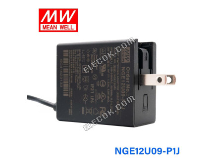 Mean Well NGE12U09-P1J AC-DC Wall-mounted Grün Adaptor - US Stecker - 12W 9V 1,33A 