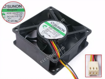 SUNON KDE1207PTV3 12V 0.7W 3wires Cooling Fan 