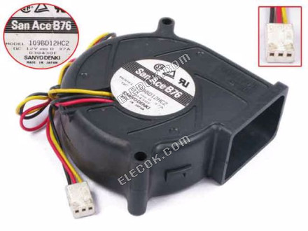 Sanyo 109BD12HC2 12V 0.37A 3wires Cooling Fan 