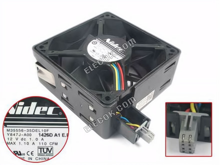 Nidec M35556-35DEL10F Y847J-A00 12V 1.0A 4 kablar Kylfläkt 