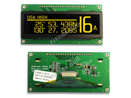 NHD-3.12-25664UCY2 Newhaven Display Intl Graphic Lcd Display Module Yellow OLED - Passive Matrix Parallel, 8-bit, SPI 3.12" 79.25mm 256 x 64 