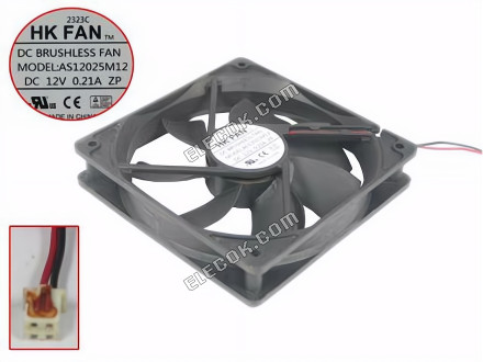 HK VENTILATOR AS12025M12 Server - Vierkant Ventilator sq120x120x25, 2W, DC 12V 0,21A 2 Draden 