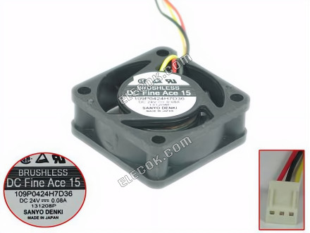 Sanyo 109P0424H7D36 24V 0.08A 3wires Fan 