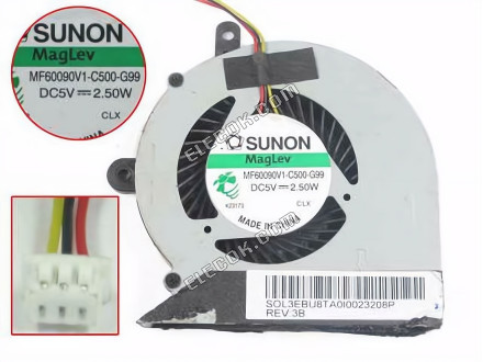 SUNON MF60090V1-C500-G99 Cooling Fan w15x33, 5V, Bare fan 3-wire 