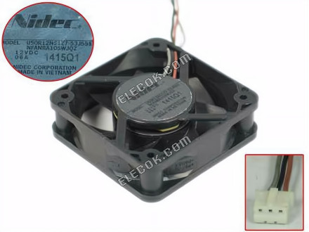 Nidec U50R12NS1Z7-53J551 Server - Fyrkant Fläkt SF50x50x15, w40x3x3, 12V 0,06A 3 kablar 
