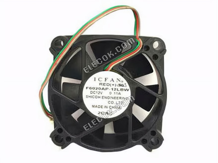 ICFAN / SHICOH F6020AP-12LBW Server - Square Fan 12V0.11A, sq60x60x20mm, 3W 3-wire 