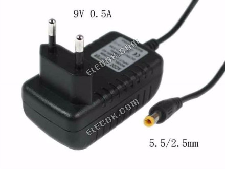 Condor HKA-0950EC-230 Adaptador AC 5V-12V 9V 0,5A, 5,5/2.5mm, EU 2-Pin Conector, Usado 