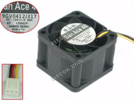 SANYO 9GV0412J317 12V 0.60A 3wires Cooling Fan 