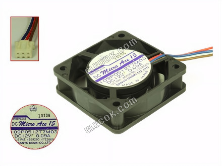 Sanyo 109P0512T7M03 12V 0,09A 3 przewody Wentylator Chłodzący 