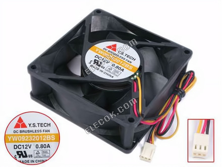 Y.S.TECH YW09232012BS 12V 0.8A 3wires Cooling used 