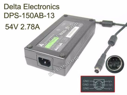 Delta Electronics DPS-150AB-13 AC Adapter- Laptop 54V 2.78A, 6P P456=V- P123=v&amp;#x2b;, C14, Used 