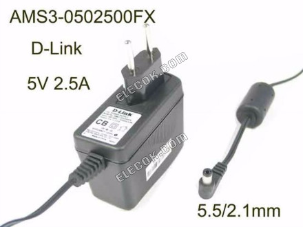 D-Link AMS3-0502500FX VäXELSTRöM Adapter 5V-12V 5V 2,5A, Barrel 5,5/2.1mm, EU 2-Pin Plug&amp;#xFF0C;, Begagnad 