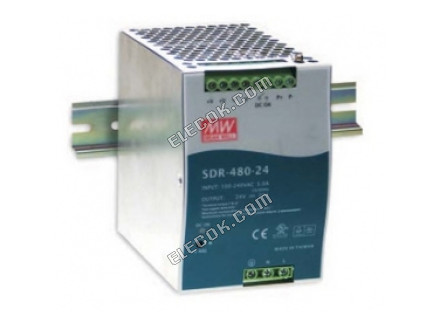 SDR-480-24 480W 24V20A high efficiency, high PF DIN rail mount power supply Mean Well