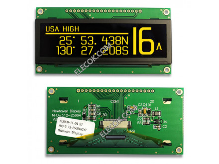 NHD-3.12-25664UCY2 Newhaven Display Intl Graphic LCD Display Moduł Yellow OLED - Passive Matrix Parallel 8-Bit SPI 3,12&quot; (79.25mm) 256 x 64 