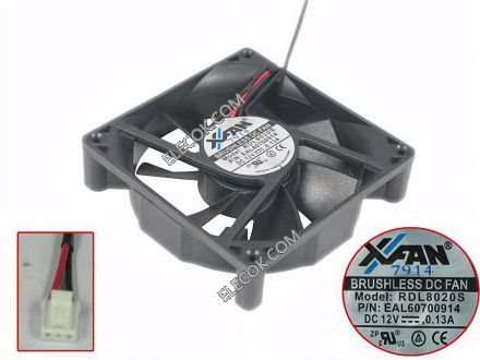 XFANS RDL8020S 12V 0,13A 2 câbler Ventilateur 