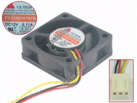 Y.S.TECH FD123010107B 12V 0,11A 3wires Cooling Fan 