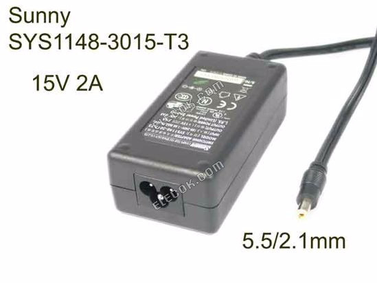 Sunny SYS1148-3015-T3 AC Adapter 13V-19V 15V 2A, 5,5/2.1mm, 3P 