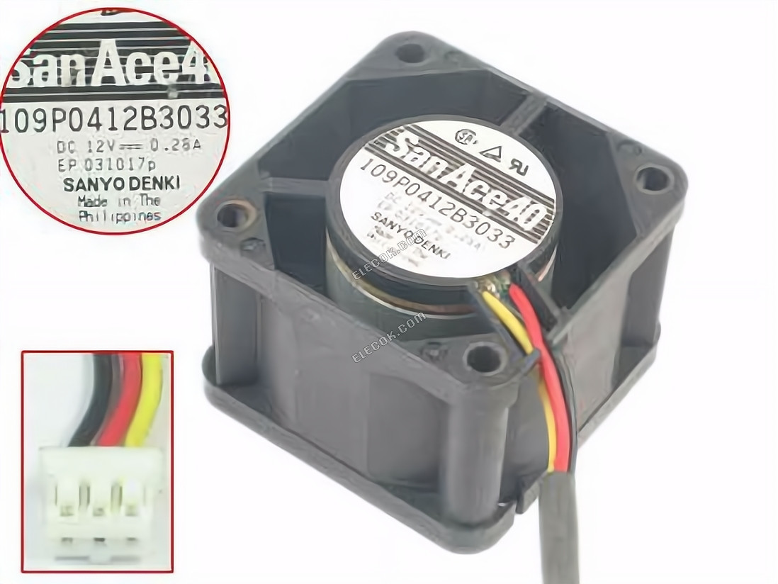Sanyo Denki 109P0412B3033 Server - Square Fan sq40x40x28, 3-wire, 12V0.28A 