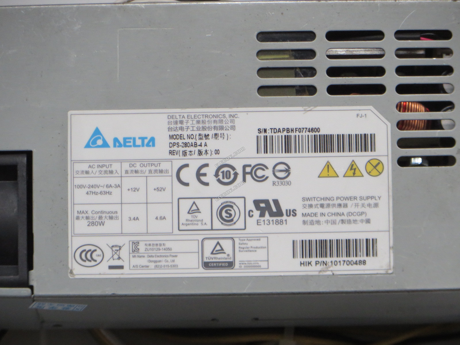 Delta Electronics DPS-280AB-4 Server - Power Supply 280W, DPS-280AB-4, 101700488, FLEX, Used 